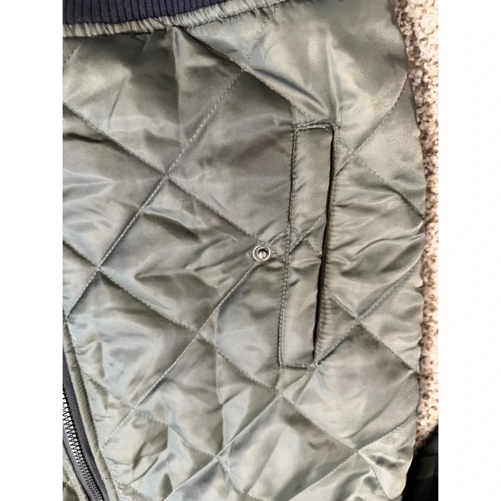 Capsule boys Olive Green Quilted Bomber Jacket Black Hooded Full Zip Large